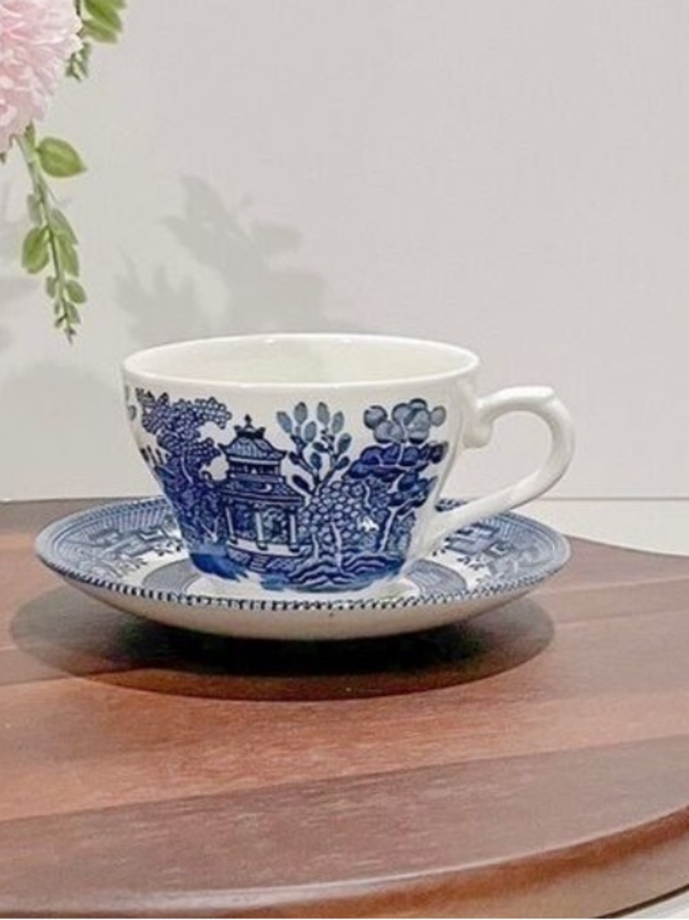 Vintage Churchill England Blue Willow Teacup and Saucer Set Transferware